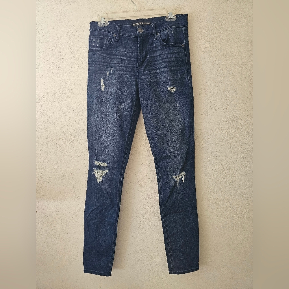 Express Dark Blue High Rised Distressed Skinny Jeans Size 6